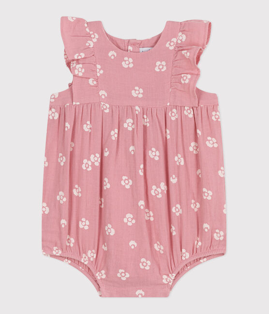Barboteuse bébé en gaze de coton sans manches, imprimé à fleurs rose CHARME/blanc MARSHMALLOW