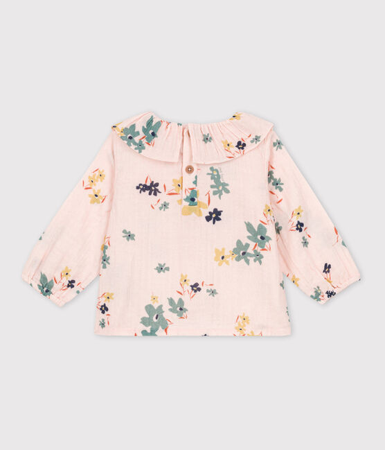 Blouse manches longues bébé imprimée en gaze de coton rose SALINE/blanc MULTICO