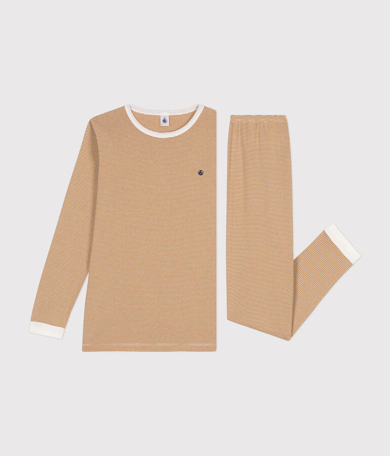Pyjama en coton ray&eacute; junior marron/blanc