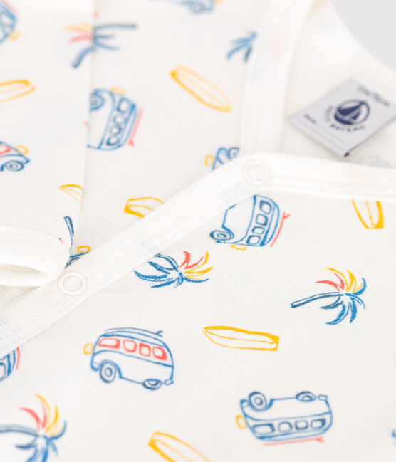 Katoenen babypyjama met busjesprint wit MARSHMALLOW/wit MULTICO