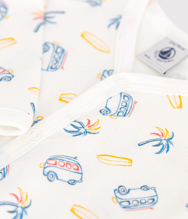 Katoenen babypyjama met busjesprint wit/multicouleur