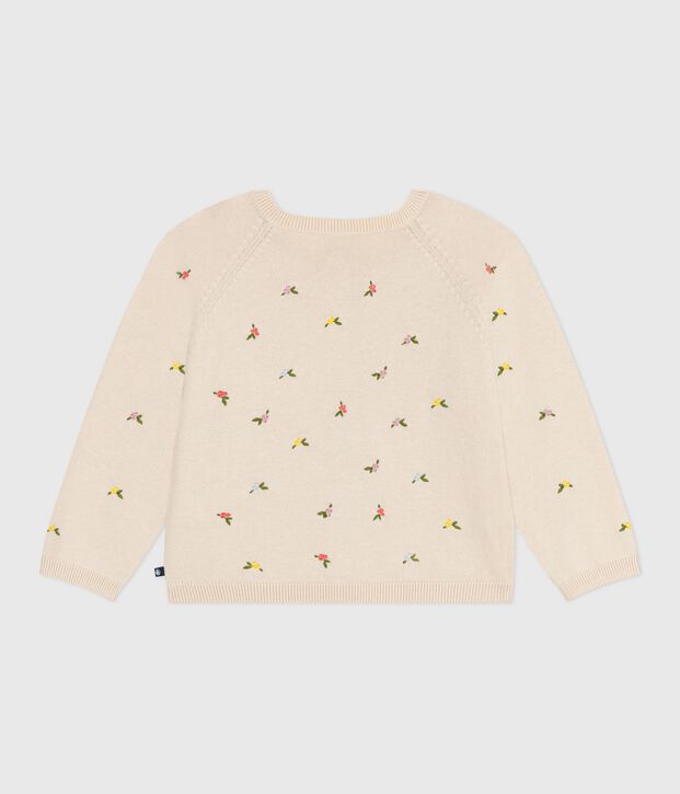 Cardigan in wol en katoen met geborduurde motieven voor kinderen ecru/multicouleur