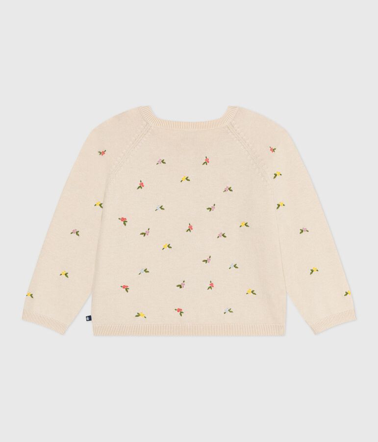 Cardigan enfant en laine et coton &agrave; motifs brod&eacute;s &eacute;cru/multicouleur