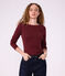 Tee-shirt femme col amiral en coton manches longues bordeaux