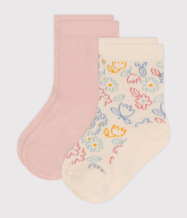 2 paires de chaussettes en coton fleurs b&eacute;b&eacute; multicouleur