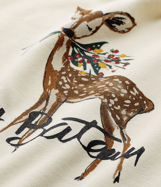 Meisjes-T-shirt met lange mouwen en opdruk beige COQUILLE/rood FROUFROU