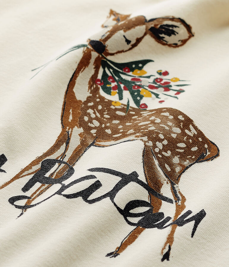 Meisjes-T-shirt met lange mouwen en opdruk beige COQUILLE/rood FROUFROU