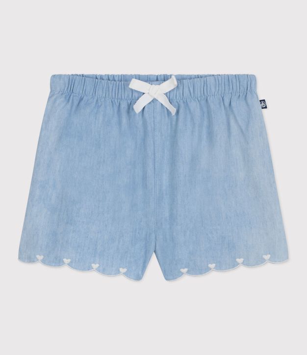 Babyshort van chambray met borduursel blauw