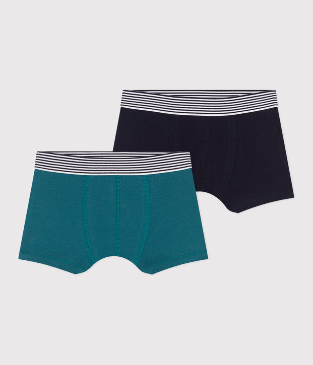 Lot de 2 boxers enfant en coton et &eacute;lasthanne unis multicouleur