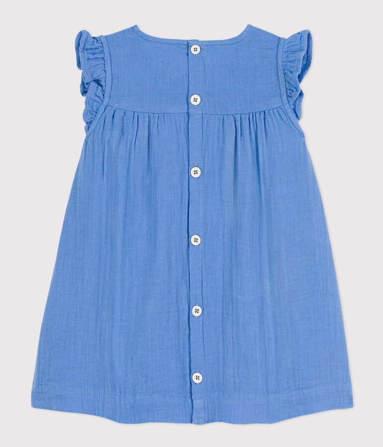 Robe sans manche b&eacute;b&eacute; en gaze de coton unie bleu EDNA