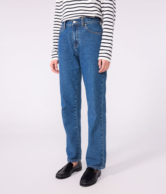 Pantalon droit en denim Femme bleu DENIM MOYEN