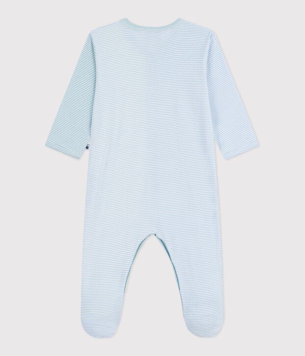 Katoenen babypyjama zonder voetjes met streepjesprint groen/wit