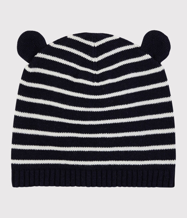 Muts van gestreept katoen. blauw/wit
