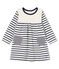 Gestreepte jurk met lange mouwen babymeisje wit MARSHMALLOW/blauw SMOKING CN