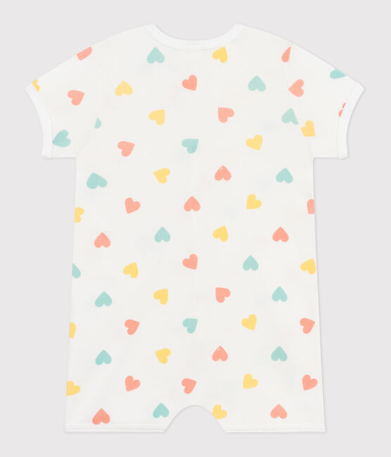 Combinaison courte bébé en coton cœurs blanc MARSHMALLOW/blanc MULTICO