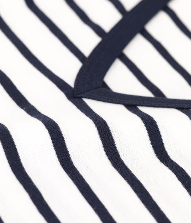L'ICONIQUE, dames-T-shirt met V-hals in katoen wit/blauw