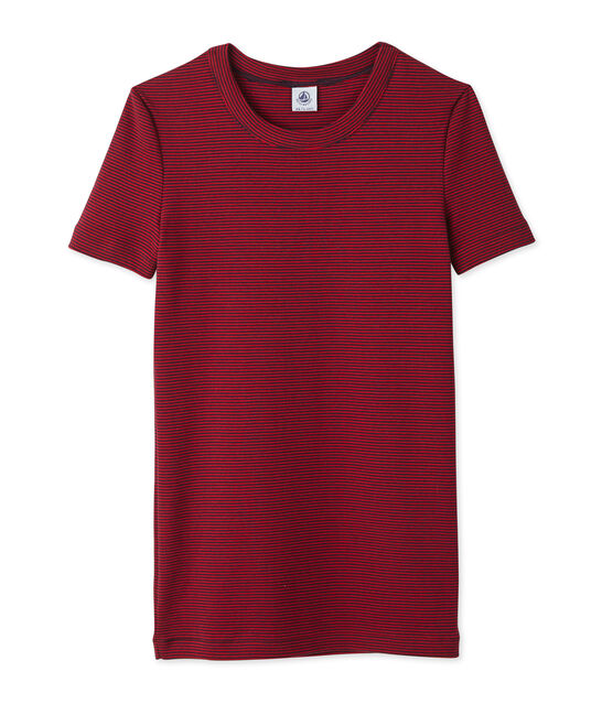 Dames-T-shirt met milleraies-strepen blauw SMOKING/rood MARS