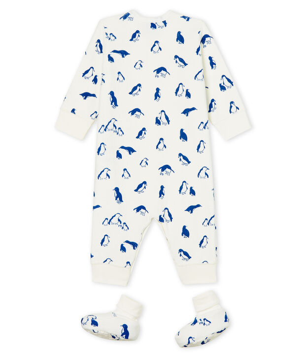 Nachtset baby van extra warme geruwde boucl&eacute;badstof wit/blauw