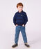 Sweatshirt col polo enfant en coton &agrave; rayures bleu/vert/bleu
