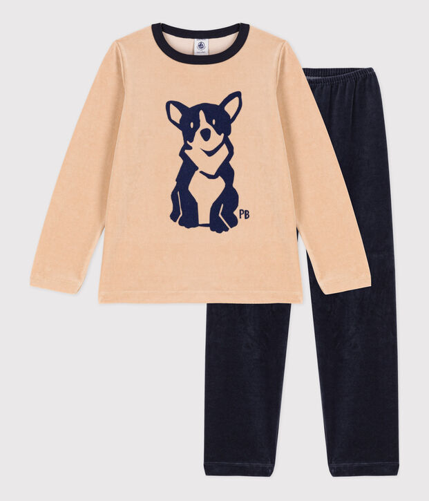 Pyjama petit gar&ccedil;on en velours beige/multicouleur