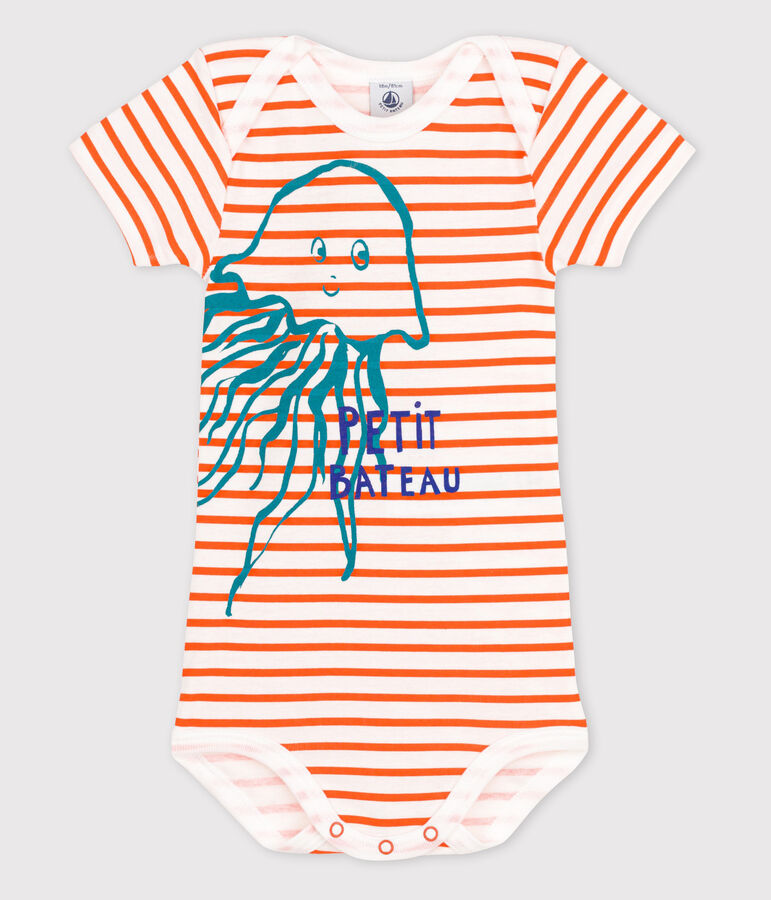 Body met korte mouwen voor babymeisjes wit/oranje
