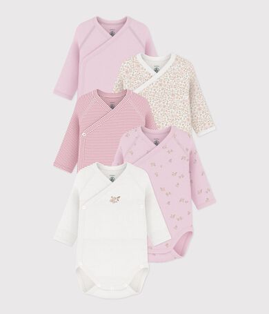 Lot de bodies crois&eacute;s manches longues en coton imprim&eacute; b&eacute;b&eacute;