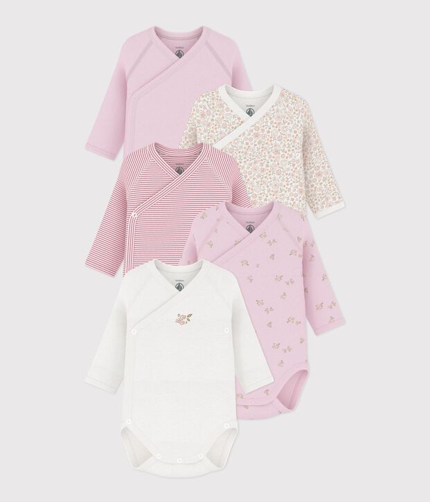 Lot de bodies crois&eacute;s manches longues en coton imprim&eacute; b&eacute;b&eacute; multicouleur