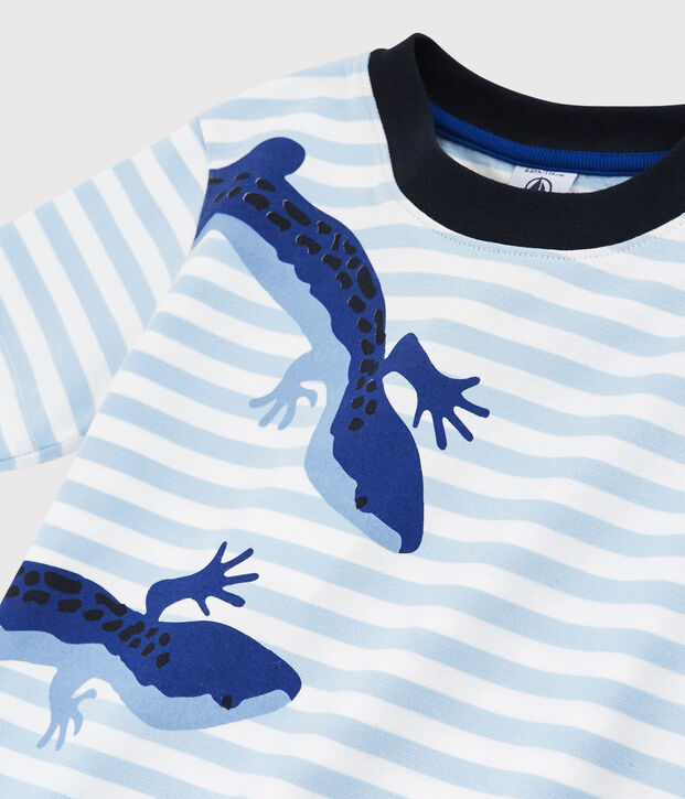 Tee-shirt manches courtes en jersey enfant gar&ccedil;on bleu/blanc