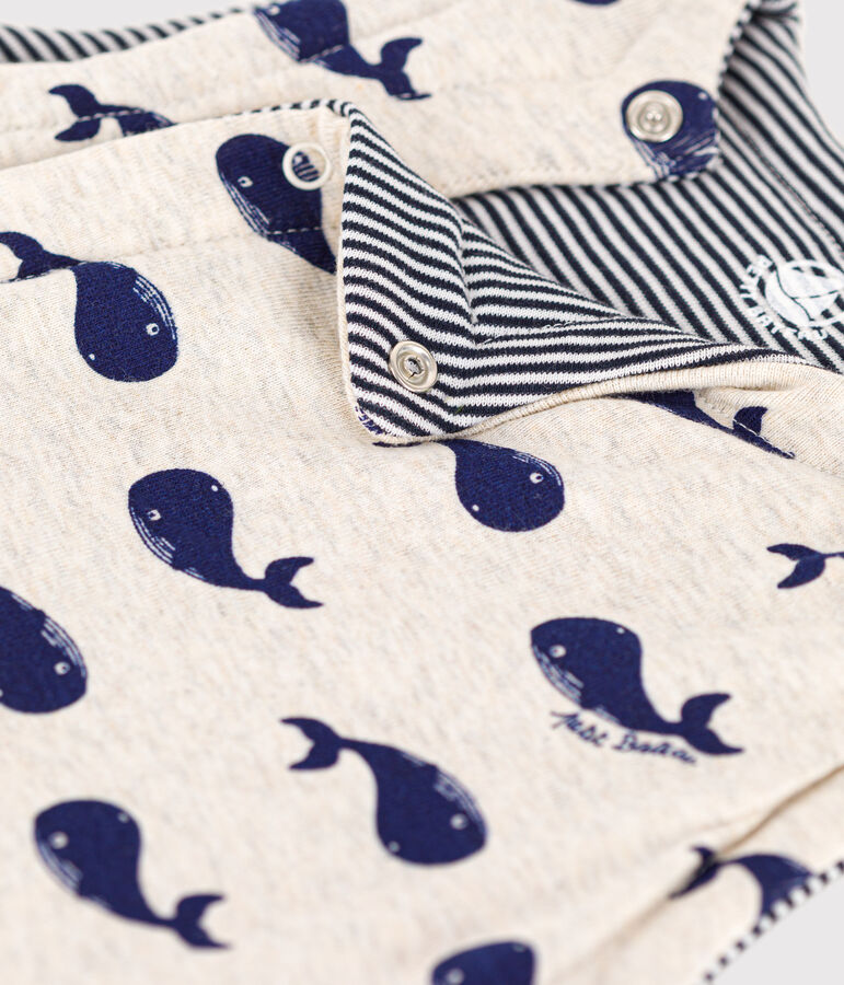 Gilet sans manche b&eacute;b&eacute; baleines reversible en coton beige/bleu