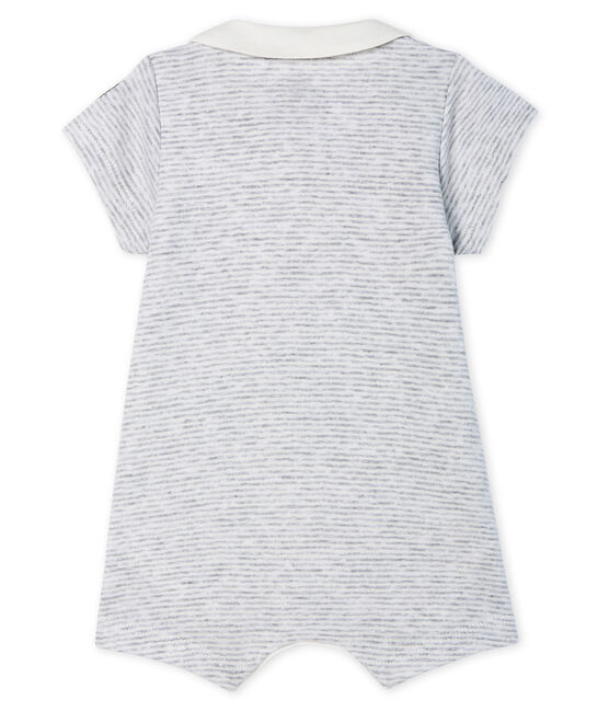 Korte bodypyjama van gebreide stof voor baby's grijs POUSSIERE/wit MARSHMALLOW