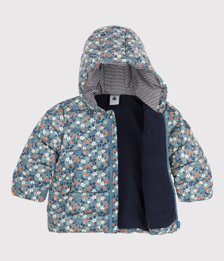 Gerecycleerde donsjas met print voor baby's blauw/multicouleur