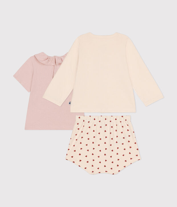 Ensemble 3 pi&egrave;ces en jersey l&eacute;ger b&eacute;b&eacute; &eacute;cru/multicouleur