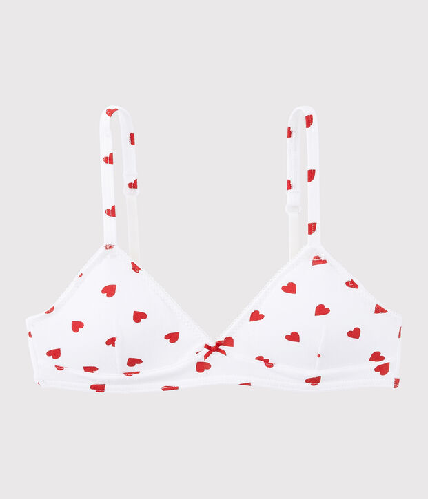 Soutien-gorge padd&eacute; c&oelig;ur rouge fille en coton biologique  et elasthanne blanc/rouge