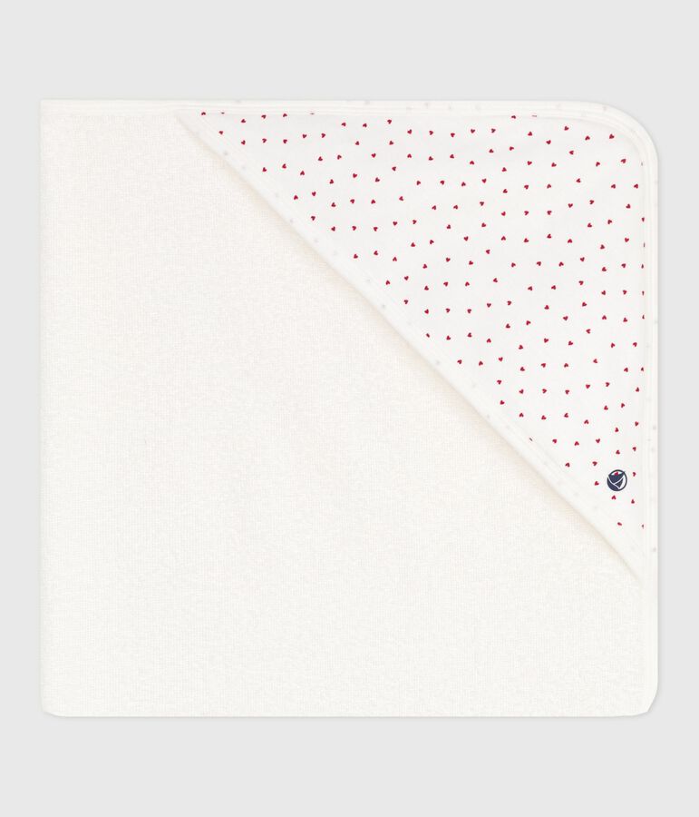 Carr&eacute; de bain b&eacute;b&eacute; en coton blanc MARSHMALLOW/rouge TERKUIT