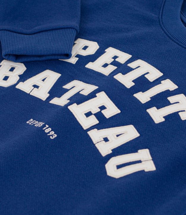 Sweatshirt enfant en coton bleu/&eacute;cru