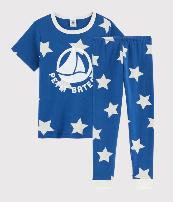 Pyjama enfant imprimé étoiles en côte bleu MAJOR/blanc ECUME