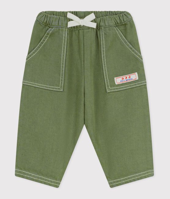 Effen babybroekje van gekleurde denim groen OLIVINE
