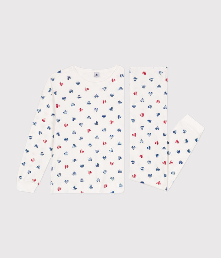 Katoenen damespyjama met hartjesprint wit/multicouleur