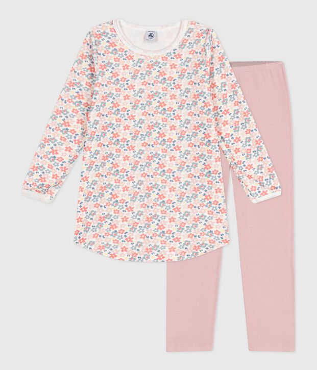 Nachthemd en legging voor kinderen van velours met bloemenprint roze/multicouleur