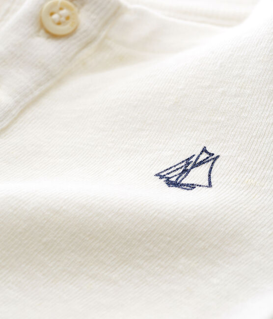T-shirt met lange mouwen uit katoen/linnen voor babyjongens wit MARSHMALLOW