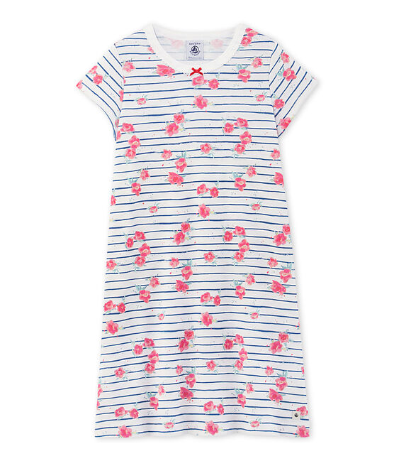 Meisjesnachthemd met print wit ECUME/blauw MAJOR/ MULTICO