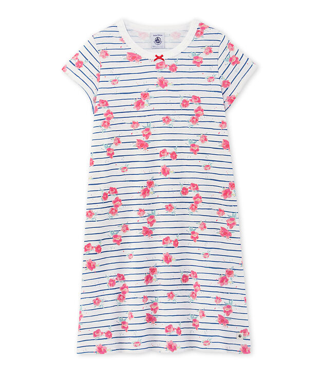 Meisjesnachthemd met print wit/blauw/multicouleur
