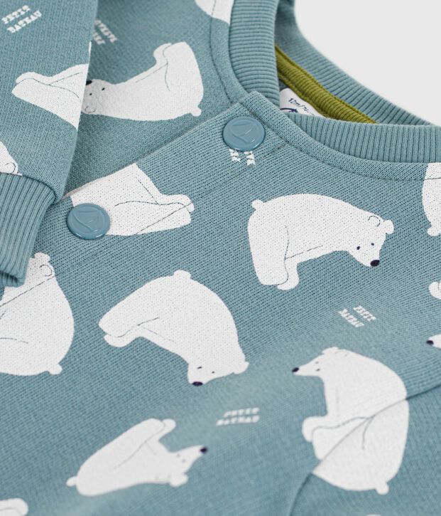 Combinaison longue b&eacute;b&eacute; en coton imprim&eacute; ours blanc gris/multicouleur