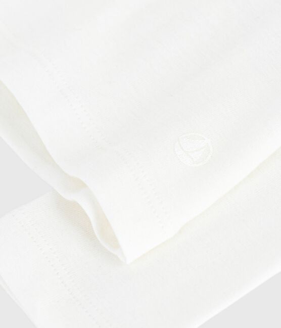 Effen katoenen T-shirt met lange mouwen voor kinderen wit MARSHMALLOW
