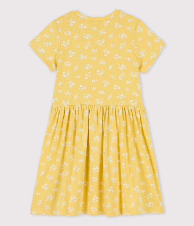 Robe manches courtes en coton enfant fille jaune/blanc