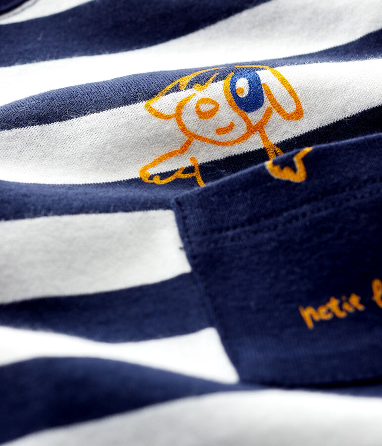 Korte gestreepte jersey jumpsuit voor jongens blauw SMOKING/wit MARSHMALLOW