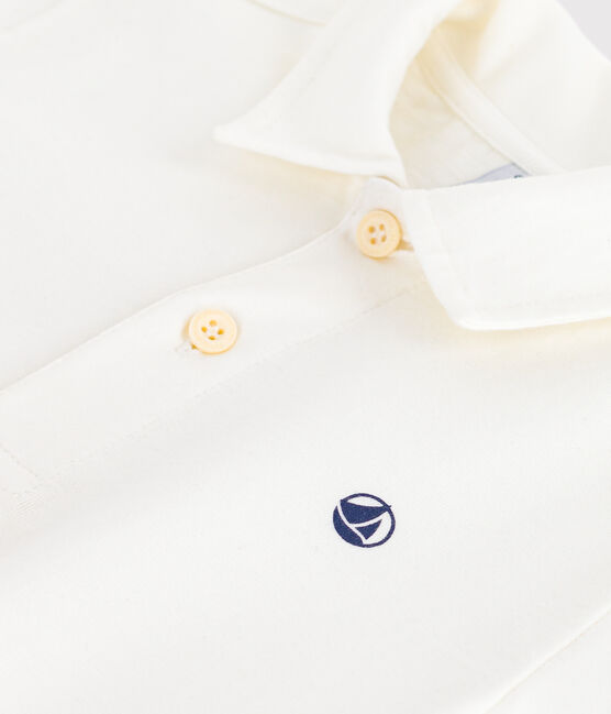 Effen katoenen polo met korte mouwen voor kinderen wit MARSHMALLOW