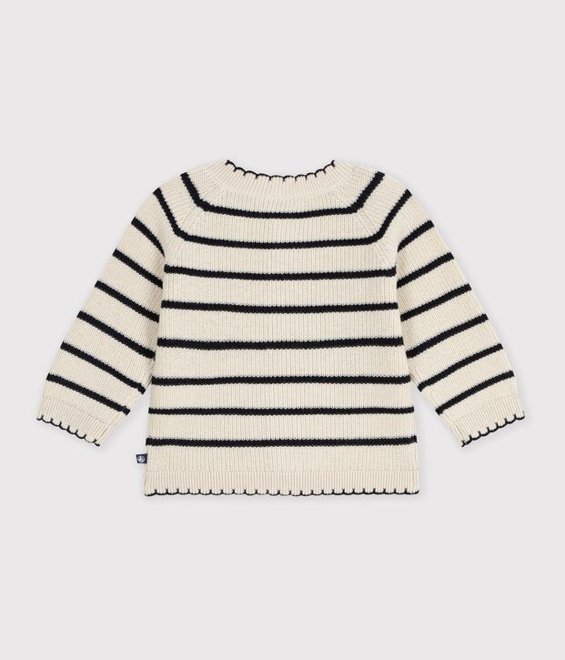 Katoenen babyvestje met strepen ecru/blauw