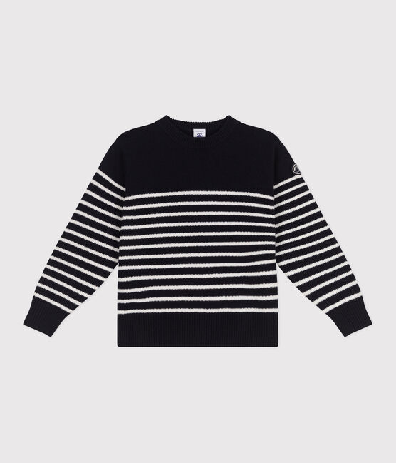 Kindertrui van wol en katoen in marinelook blauw SMOKING/wit MARSHMALLOW