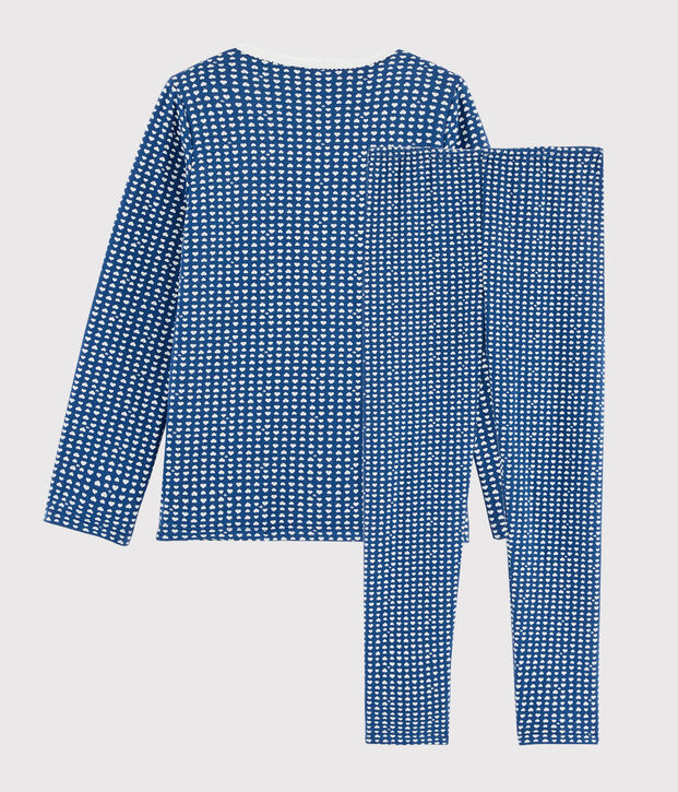 Meisjespyjama van tubic met hartjesprint blauw/wit